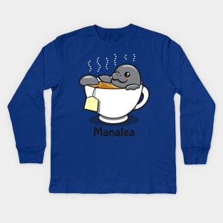 Manatea Cute Kawaii Funny Original Manatee Cartoon For Tea Drinkers Kids Long Sleeve T-Shirt